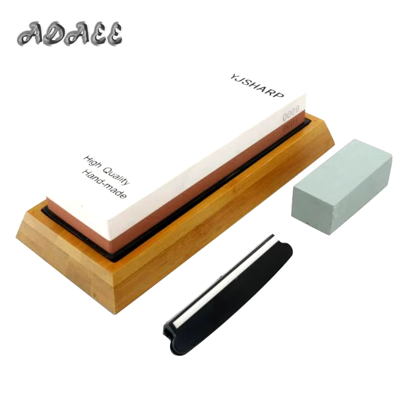 ADAEE YJ-DF-1000_6000-4pcs-set Premium Japanese Whetstone Knife Sharpening Stone 2 Side Grit 1000 6000 Waterstone With NonSlip Bamboo Base & Angle Guide