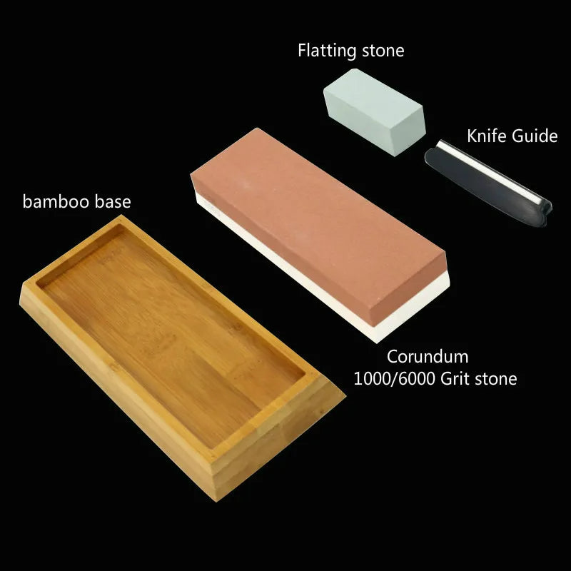 ADAEE YJ-DF-1000_6000-4pcs-set Premium Japanese Whetstone Knife Sharpening Stone 2 Side Grit 1000 6000 Waterstone With NonSlip Bamboo Base & Angle Guide